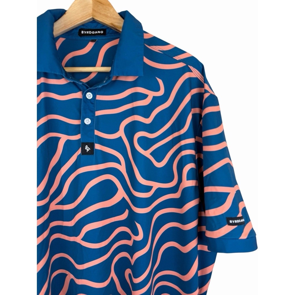 Byrd Gang Groovin Performance Men's Golf‎ Polo Size 3XL Navy Peach Wave